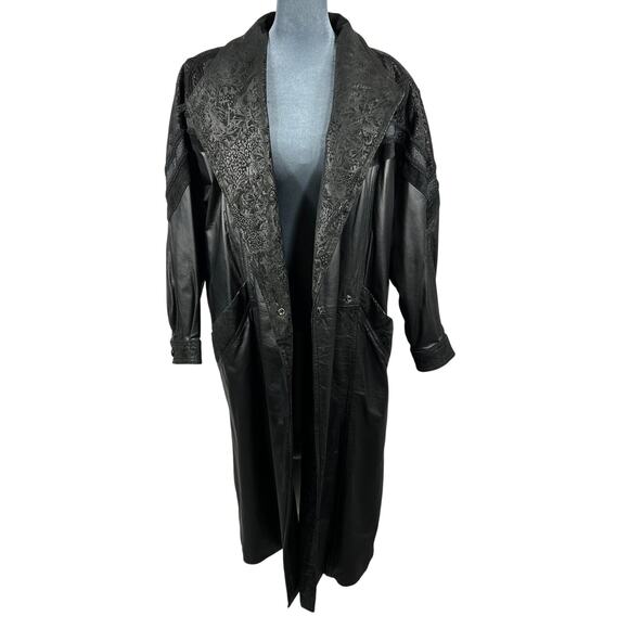 Wilsons Leather Long Trench Coat Jacket Mens Medium Black VTG Lace Suede Lined - Picture 5 of 16